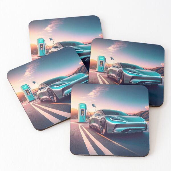 Item preview, A sleek electric car charges at a futuristic charging station against a breathtaking sunset backdrop designed and sold by homydesign.
