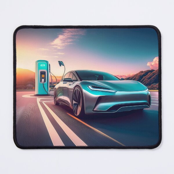 Item preview, A sleek electric car charges at a futuristic charging station against a breathtaking sunset backdrop designed and sold by homydesign.