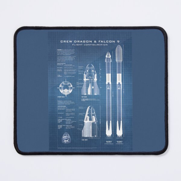 Artikelvorschau, Crew Dragon Raumschiff & Falcon 9 Rakete Blueprint in High Resolution (hellblau) entworfen und verkauft von RyansWorkshop.