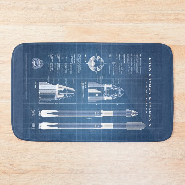 Item preview, Crew Dragon Spacecraft & Falcon 9 Rocket Blueprint in High Resolution (light blue) designed and sold by RyansWorkshop.