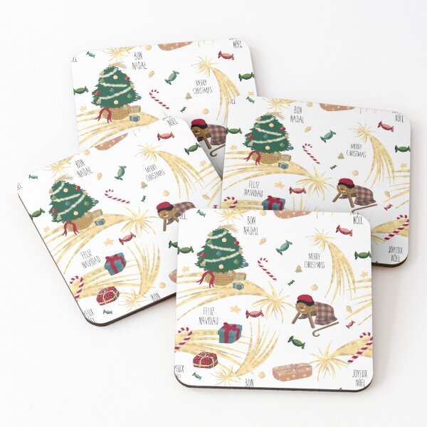 Item preview, Caga Tió with gifts and candies and Christmas tree on a white background with stars and Christmas decorations.  designed and sold by by Mònica Roca.