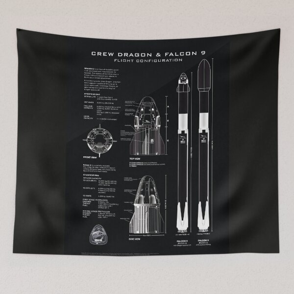 Item preview, Crew Dragon Spacecraft & Falcon 9 Rocket Blueprint in High Resolution (all black) designed and sold by RyansWorkshop.