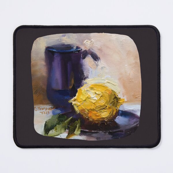 Item preview, Kitchen Decor Still Life with Lemon and Cup Oil Painting Art designed and sold by Dariia Zhyrova.