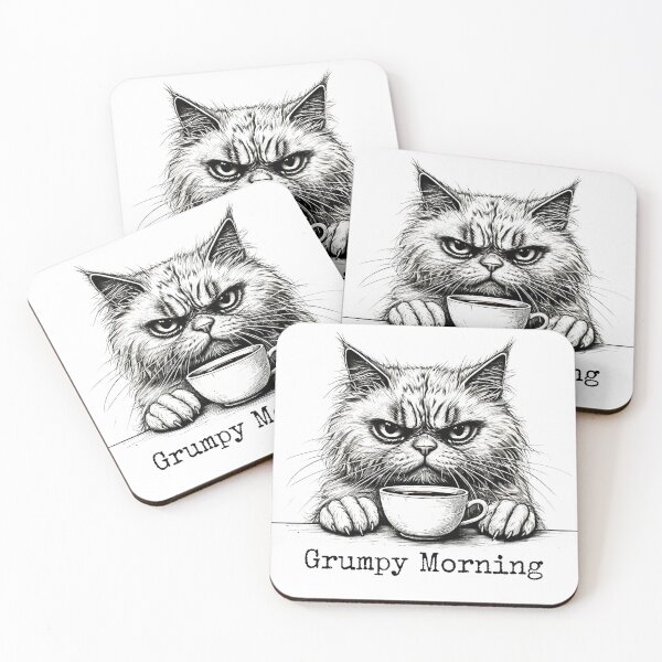 Item preview, Grumpy Morning with Coffee -  Cat - Adorable, Colorful, and Must-Have Art! - Colorful and Irresistibly Cute Delights! designed and sold by Earth Nature Creations.