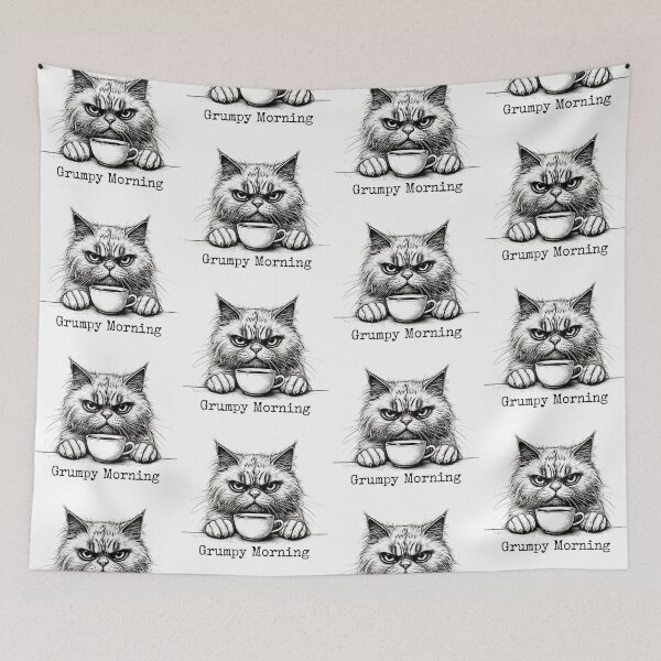 Item preview, Grumpy Morning with Coffee -  Cat - Adorable, Colorful, and Must-Have Art! - Colorful and Irresistibly Cute Delights! designed and sold by Earth Nature Creations.