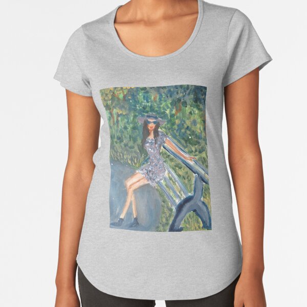 A Girl Sitting On a Bench Premium Scoop T-Shirt