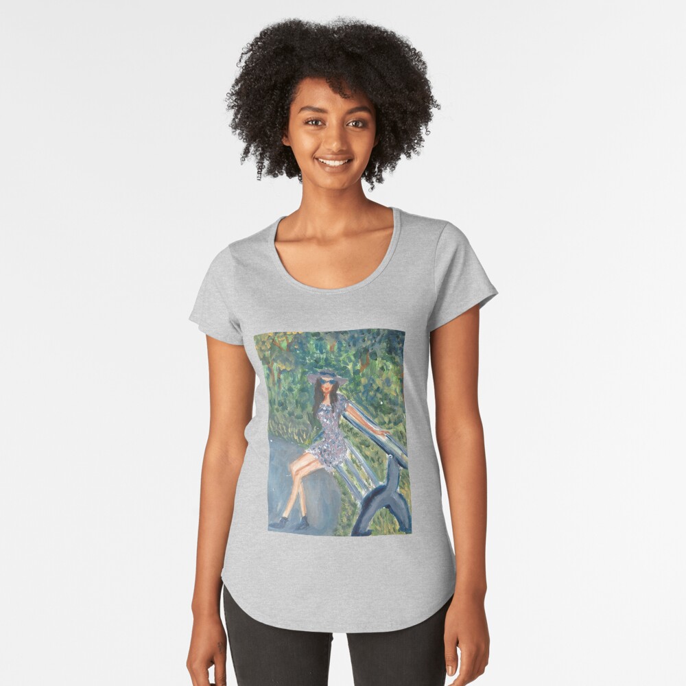 A Girl Sitting On a Bench Premium Scoop T-Shirt