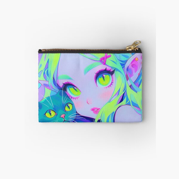 Aperçu de l'œuvre Adorable Neon Elf Anime Girl et Kitty créée et vendue par bubblegoth.