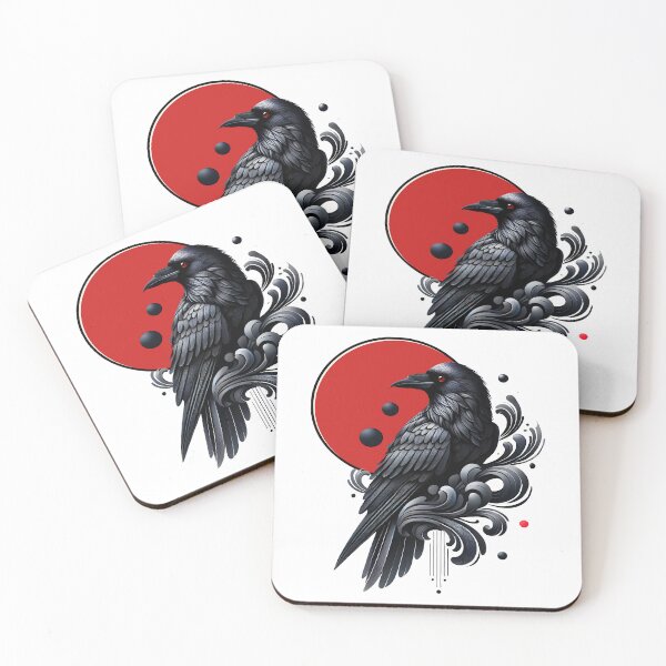 Item preview, Mystical Black Raven with Japanese Motif designed and sold by DrawHandArt.