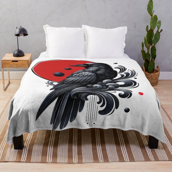 Item preview, Mystical Black Raven with Japanese Motif designed and sold by DrawHandArt.