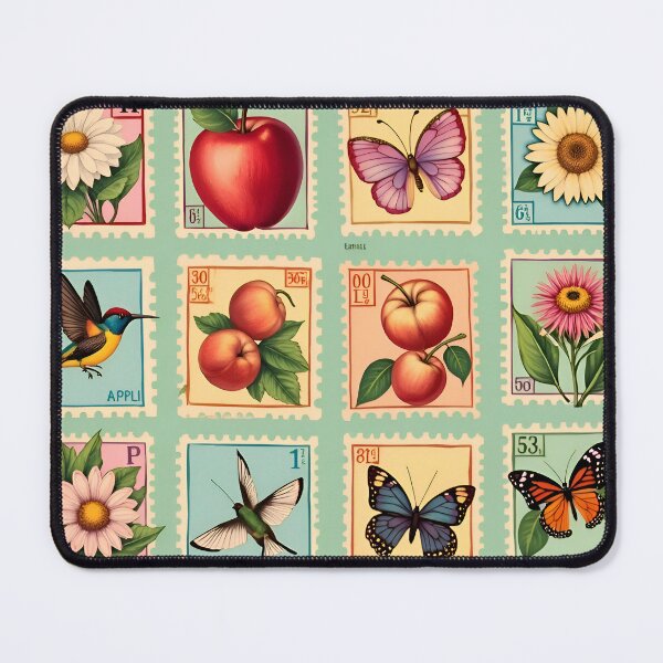 Item preview, collage of postage stamp designs with fruits, flowers, birds and butterflies designed and sold by Creativeeworld777.