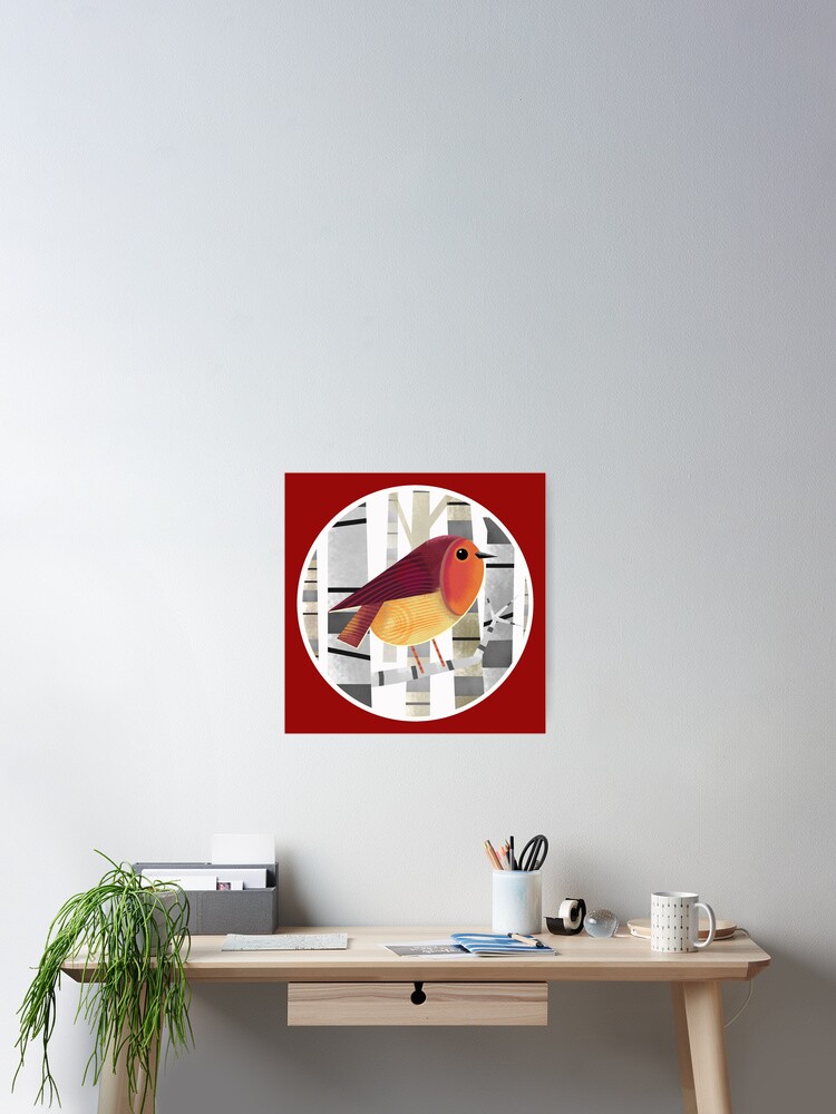 Thumbnail 2 of 3, Poster, Robin Redbreast Perched on TreeBranch designed and sold by Hitchen.