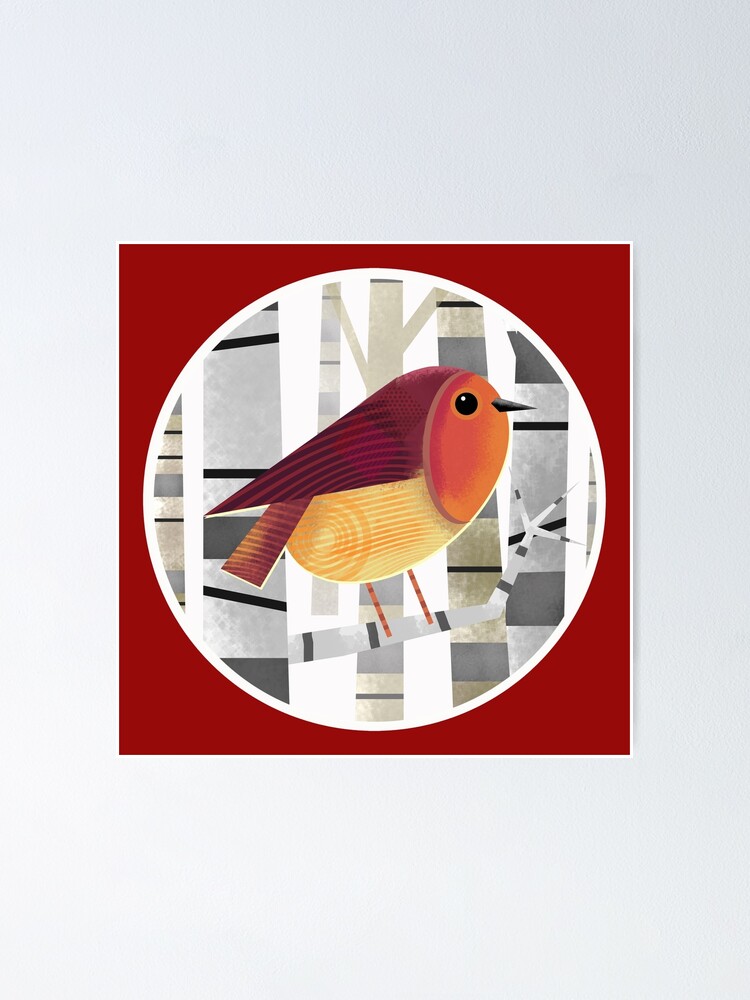 Thumbnail 1 of 3, Poster, Robin Redbreast Perched on TreeBranch designed and sold by Hitchen.
