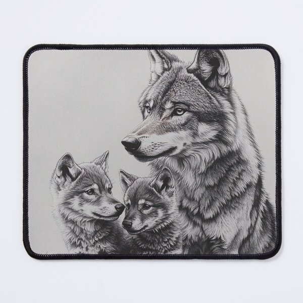 Item preview, Black and white Wolf and cubs pencil drawing  designed and sold by Pencil-Art.
