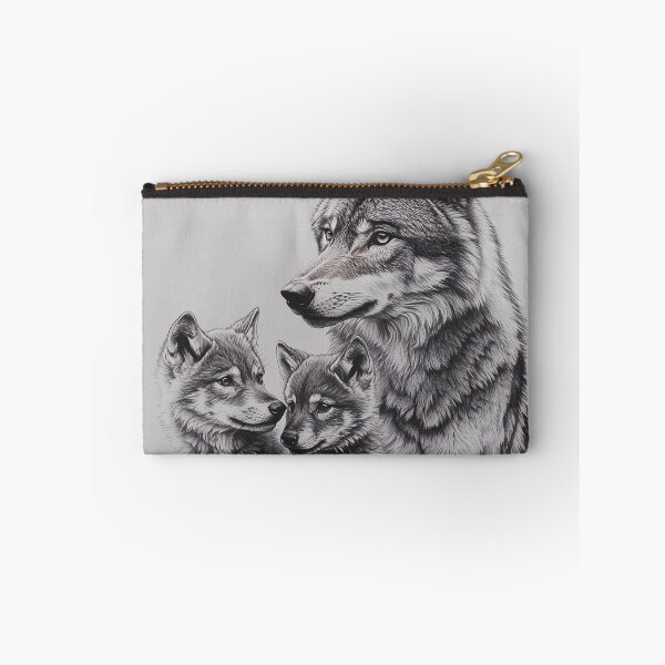 Item preview, Black and white Wolf and cubs pencil drawing  designed and sold by Pencil-Art.