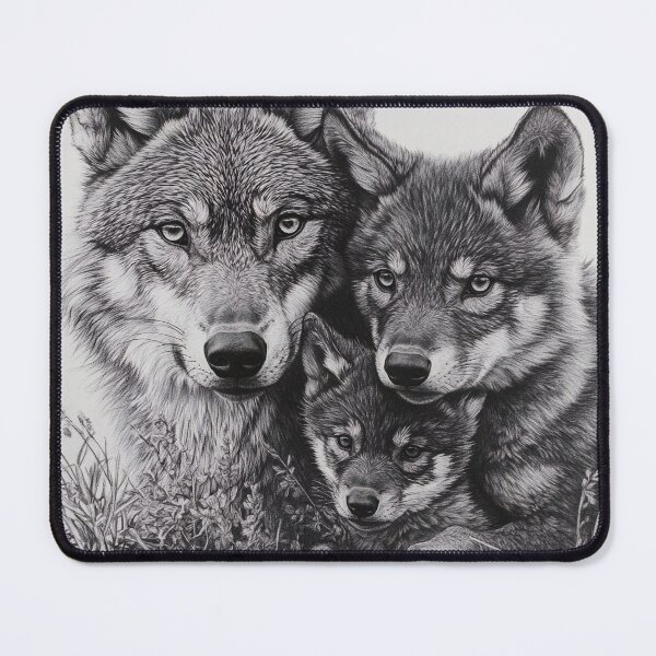 Item preview, Black and white Wolf and cubs pencil drawing  designed and sold by Pencil-Art.