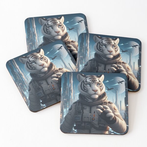 Item preview, White Tiger Astronaut in a City of Towers designed and sold by nikkolaus.