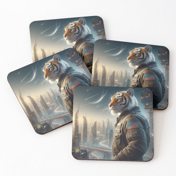 Item preview, Tiger Watching the Meteor Shower Over a Dystopian City designed and sold by nikkolaus.