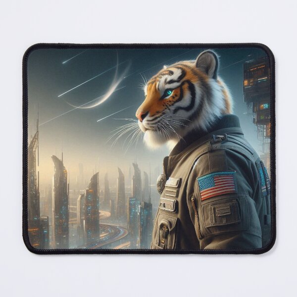 Item preview, Tiger Watching the Meteor Shower Over a Dystopian City designed and sold by nikkolaus.