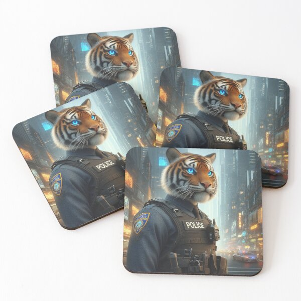 Item preview, Tiger Police Officer in a Dystopian City designed and sold by nikkolaus.