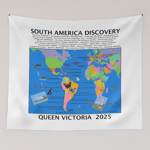 Item preview, CUNARD 2025 V502E SOUTH AMERICA DISCOVERY CRUISE HAMBURG START FULLY ILLUSTRATED ROUTE MAP designed and sold by stilgoe.