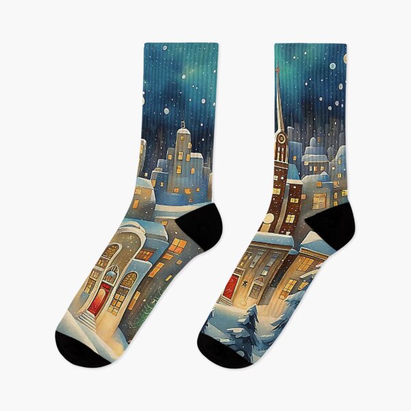 Item preview, Moonrise Over Christmas Village Retro Vintage Holiday designed and sold by Retro Art Factory.