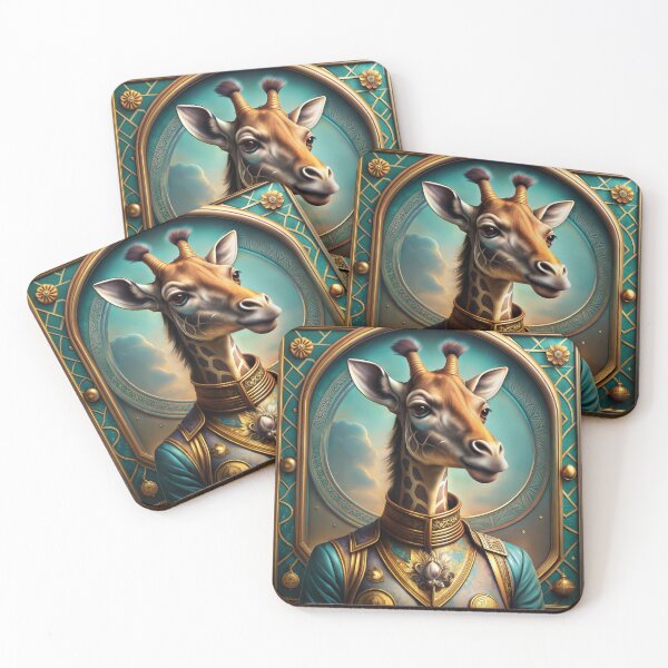Item preview, Majestic giraffe portrait dressed in ornate attire against a luxurious backdrop designed and sold by AngelinArts.