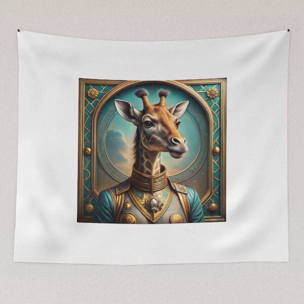 Item preview, Majestic giraffe portrait dressed in ornate attire against a luxurious backdrop designed and sold by AngelinArts.