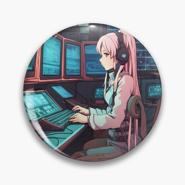 Item preview, Female hacker in cyberpunk inspired setting designed and sold by Cyberchill.
