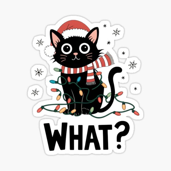 Item preview, Cute cat tangled in Christmas lights.  designed and sold by SweetDesertBee.