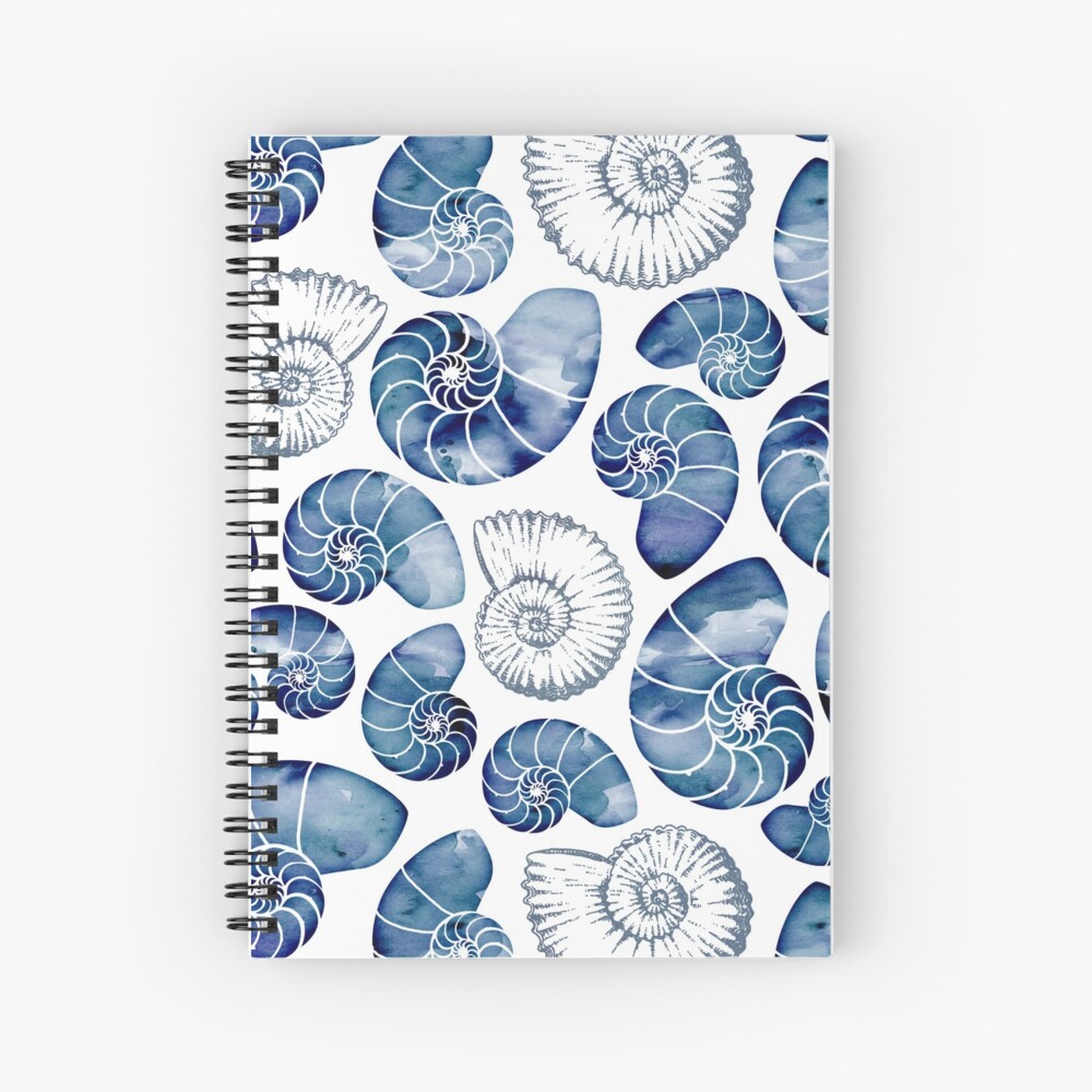 Blue nautilus shells on white Spiral Notebook