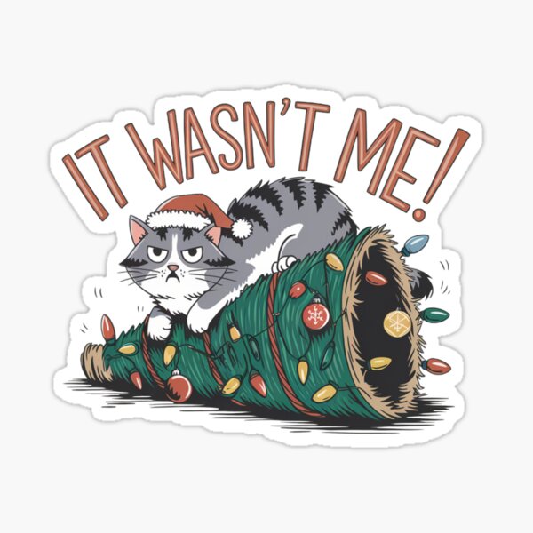 Item preview, Cute cat with Christmas tree and Santa hat.  designed and sold by SweetDesertBee.
