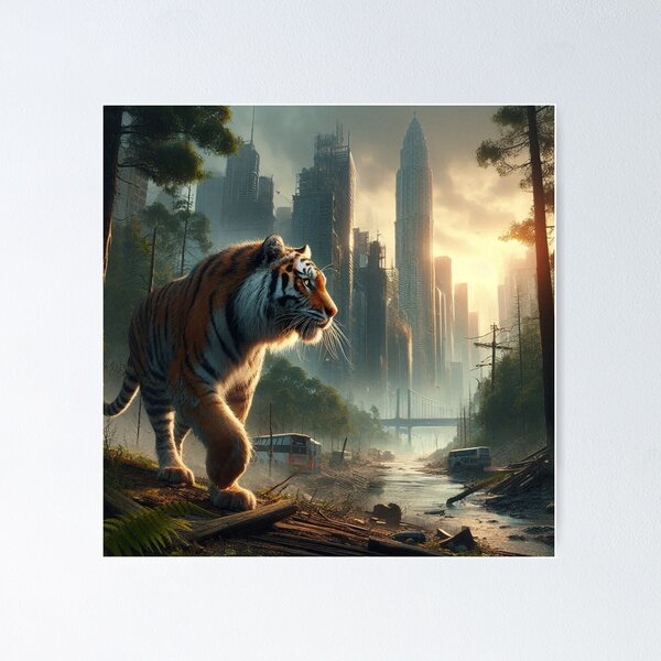 Item preview, Tiger Exploring the Ruins of a Bombed City designed and sold by nikkolaus.