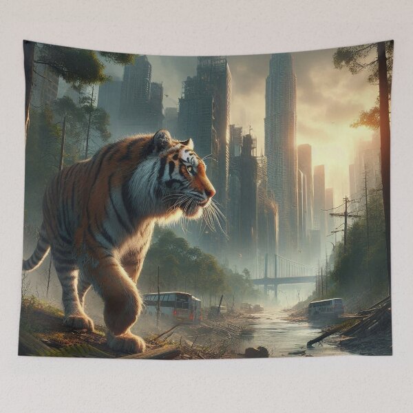 Item preview, Tiger Exploring the Ruins of a Bombed City designed and sold by nikkolaus.