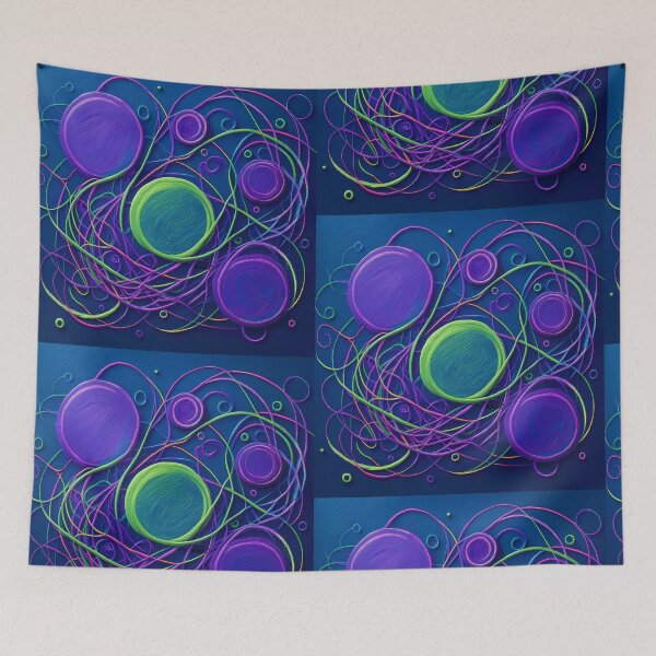 Item preview, purple lines and green circles on cobalt blue - dePace' designed and sold by mrpropcake.