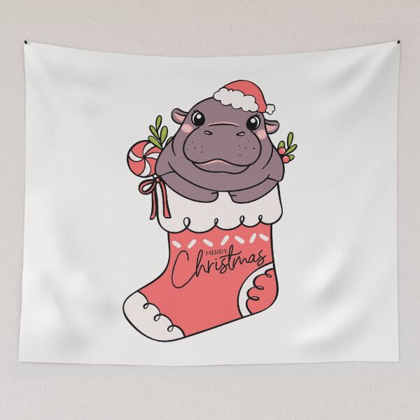 Item preview, Moo Deng Cute Hippo in Christmas Stocking designed and sold by PeachyLitchi.