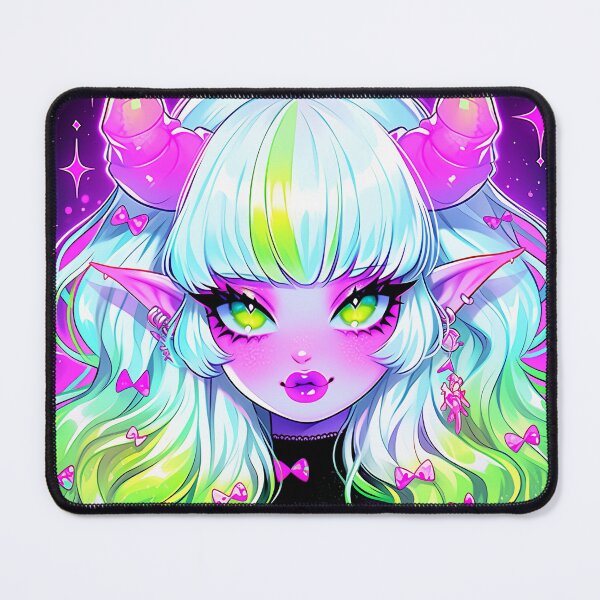 Item preview, Kawaii Pink Purple Green Little Demon Anime Girl designed and sold by bubblegoth.