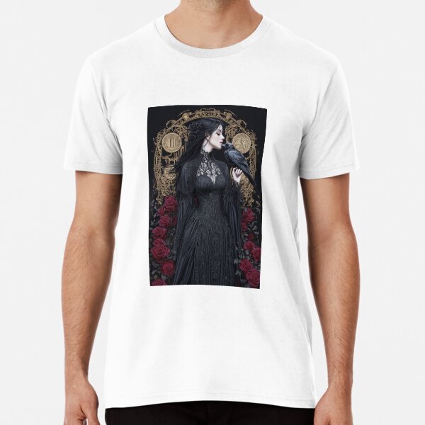Gothic Woman with Raven 3 Premium T-Shirt