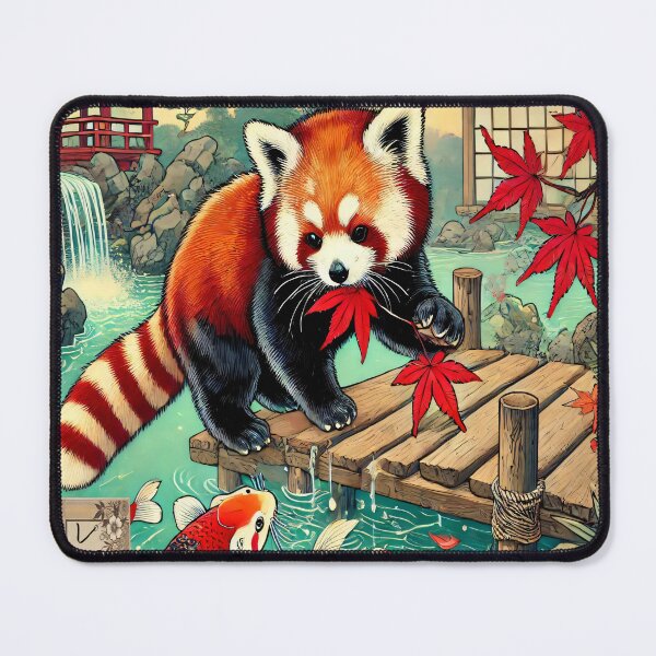 Item preview, Enchanted Red Panda Sanctuary - Japanese Garden Digital Art Print designed and sold by SakuraJapanArt.