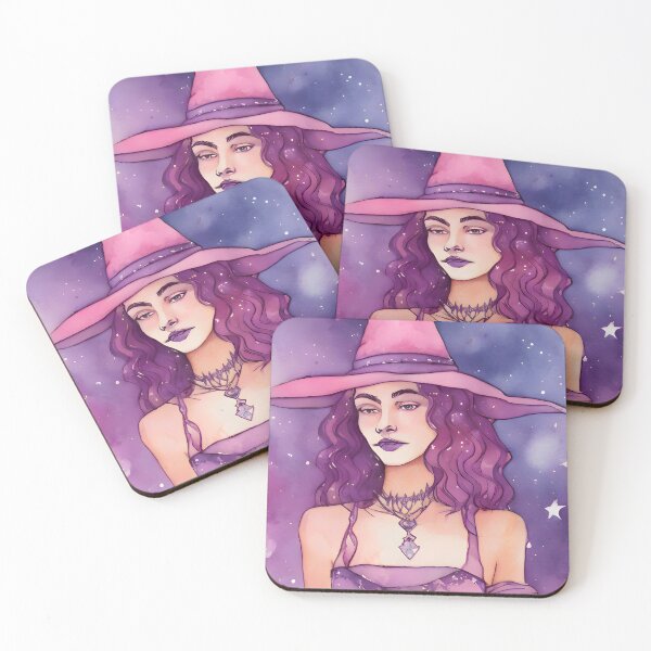 Item preview, Pink witch watercolour designed and sold by Shopatmarlow.