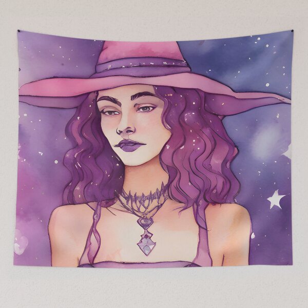 Item preview, Pink witch watercolour designed and sold by Shopatmarlow.