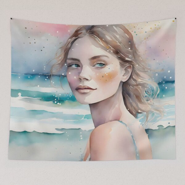 Item preview, Watercolour portrait girl beach sunset designed and sold by Shopatmarlow.
