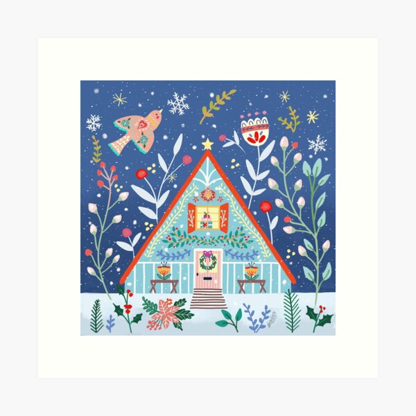 Item preview, Scandinavian Folk Cozy Winter Cabin designed and sold by Natasha May Design.