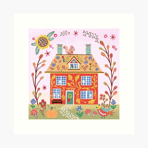 Item preview, Scandinavian Folk Autumn Fall Golden Cozy House  designed and sold by Natasha May Design.