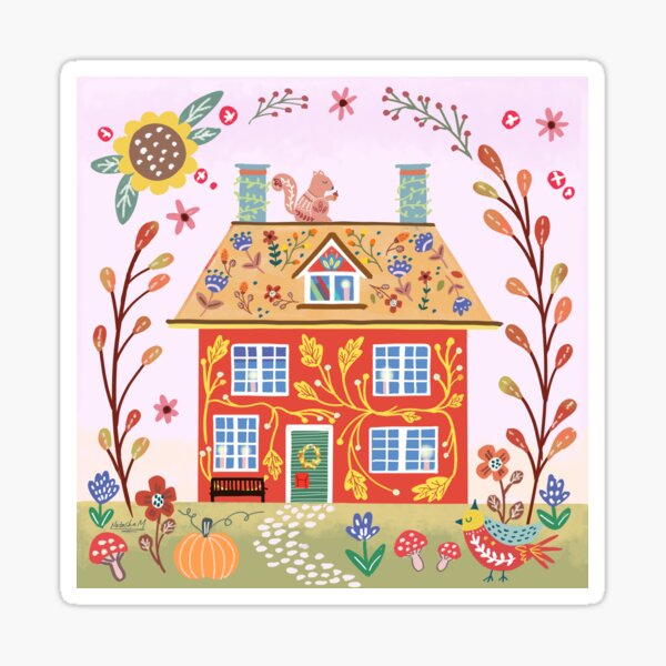 Item preview, Scandinavian Folk Autumn Fall Golden Cozy House  designed and sold by Natasha May Design.