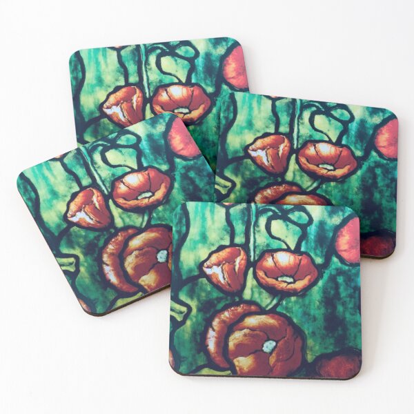 Item preview, Tiffany Stained Glass poppy flowers close-up art designed and sold by Neeshki.
