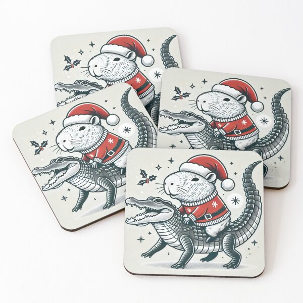Item preview, Capybara with Santa Hat on a Festive Gator designed and sold by AIARTIST1.