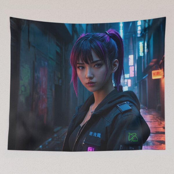 Item preview, Girl in a Dark Cyberpunk Street designed and sold by papi1998.