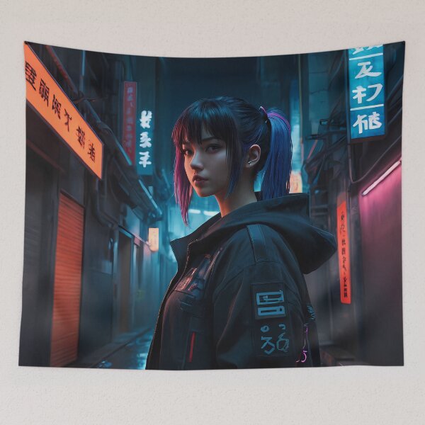 Item preview, Girl in a Dark Cyberpunk Street designed and sold by papi1998.