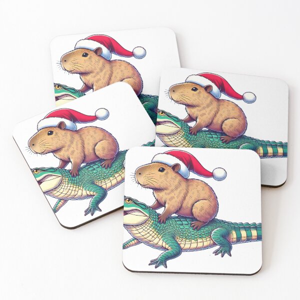 Item preview, Festive Capybara with Santa Hat Riding a Gator designed and sold by AIARTIST1.
